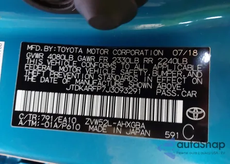 2018 Toyota Prius Prime Premium from USA, damaged, VIN JTDKARFP7J3093291